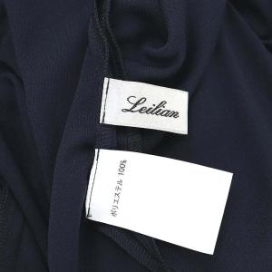 Leilian 総柄プリーツワンピース ロング 長袖 9 紺 ネイビー