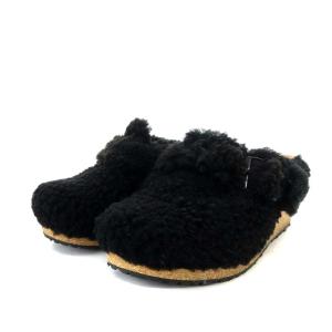 BIRKENSTOCK papillio FANNY TEDDY サンダル ウェッジソール ボア 37 24cm 黒 ブラック