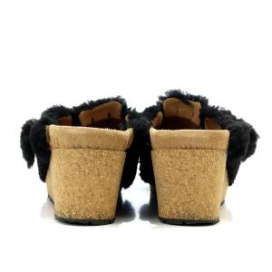 BIRKENSTOCK papillio FANNY TEDDY サンダル ウェッジソール ボア 37 24cm 黒 ブラック