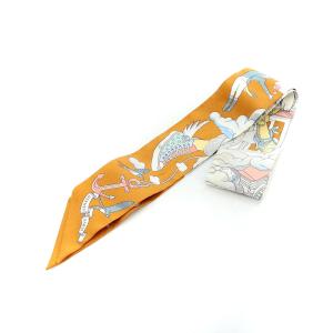 HERMES Twilly Sur Mon Nuage Caramel  私の雲 ツイリー スカーフ シルク