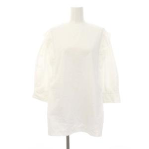 カットジャカードシャツ ブラウス 七分袖 プルオーバー 白 ホワイト