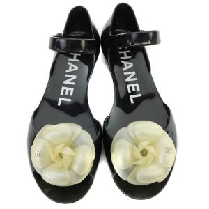 CHANEL カメリア ストラップ ラバーサンダル 36 ブラック