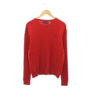 コットン ケーブルニット セーター 長袖 クルーネック XXL 赤 レッド