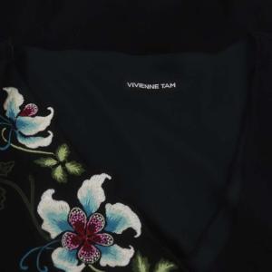 VIVIENNE TAM パワーネット 刺繍 ワンピース カシュクール ロング 八分袖 1 黒 ブラック