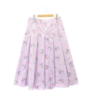 フラワープリントタックスカート ロング丈 ミモレ丈 サイドジップ 38 M マルチカラー