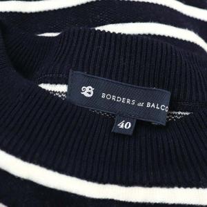BORDERS at BALCONY ボーダーパフスリーブニット セーター 五分袖 七分袖 ワイドスリーブ シルク混 40 紺 白 ネイビー ホワイト