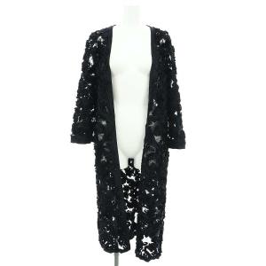 テープ刺繍ロングカーディガン 長袖 シアー レース 36 黒 ブラック