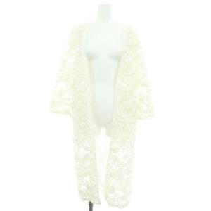テープ刺繍ロングカーディガン 長袖 シアー レース 36 オフホワイト