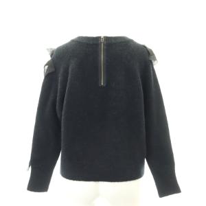 LANVIN en Bleu リボンデザインクルーネックニット セーター 長袖 ウール混 38 黒 ブラック