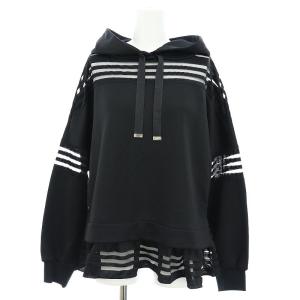 ヘムフレアルーズパーカー スウェット カットソー 長袖 フード 36 黒 ブラック