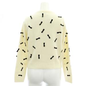 LANVIN en Bleu リボン装飾ウールクルーネックカーディガン ニット 長袖 38 M アイボリー