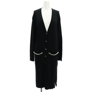 パールポケット付ロングカーディガン ニット 長袖 36 黒 ブラック