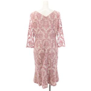 GRACE CONTINENTAL 刺繍マーメイドワンピース ロング ミモレ 七分袖 Vネック レース 38 ピンク ライトベージュ