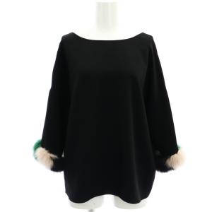 トリアセファートップ カットソー バックV フォックスファー 七分袖 36 黒 ブラック