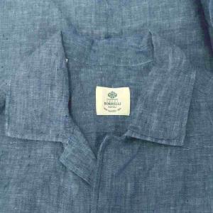 LUIGI BORRELLI リネン シャツ カジュアルシャツ 長袖 S 青 ブルー