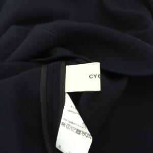 CYCLAS トリアセテートポリエステルブラウス 長袖 プルオーバー サイドスリット 38 L 紺 ネイビー