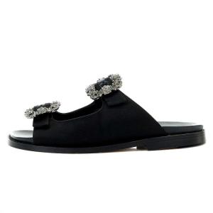 MANOLO BLAHNIK ハンギシ サンダル フラット サテン ビジュー 23cm ブラック