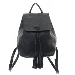 フリンジ レザー ロゴ リュックサック 黒 ブラック