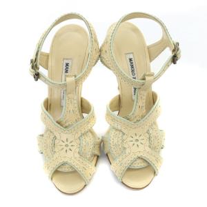 MANOLO BLAHNIK サンダル ストラップ レザー ハイヒール 36 23cm べージュ