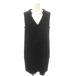 ベロアワンピース ミニ ノースリーブ Vネック 40 黒 ブラック 31382