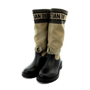 D-MAJOR ロングブーツ ロゴ レザー 25.5cm ベージュ