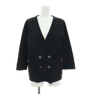 23SS ミラノリブダブルジャケット ニット ノーカラー 七分袖 36 黒 ブラック