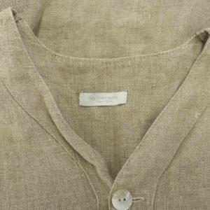 fog linen work リネン ヘンリーネック サイドスリット ロングワンピース 長袖 グレージュ