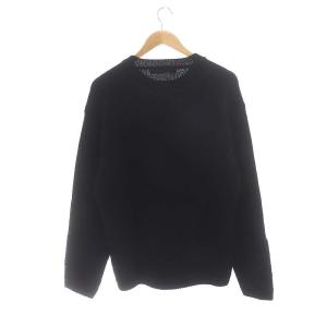 COMME des GARCONS HOMME 02AW ジャガード切替 ニット セーター 長袖 ウール 黒 ブラック