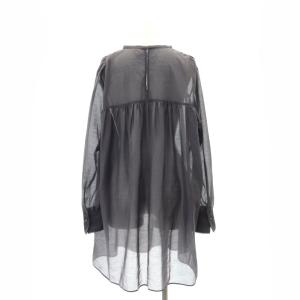 IENA ギャザーチュニック ブラウス 長袖 プルオーバー シアー バンドカラー チャコール