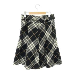 BURBERRY BLUE LABEL チェック柄ミニスカート フレア ウール ベルト付き 36 黒 白 ベージュ
