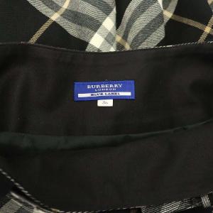 BURBERRY BLUE LABEL チェック柄ミニスカート フレア ウール ベルト付き 36 黒 白 ベージュ