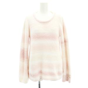 gelato pique 二点セット ボーダークルーネックモコモコトップス ショートパンツ 上下 ニット ルームウエア 長袖 プルオーバー F ピンク