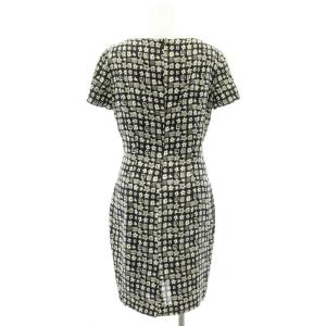 FENDI 総柄 半袖 ワンピース 膝丈 シルク ラウンドネック タイト I40 紺 ネイビー アイボリー