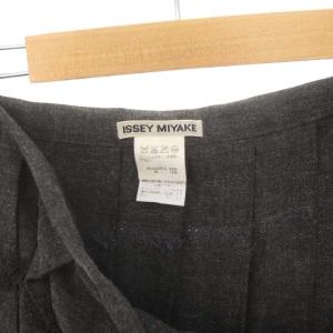ISSEY MIYAKE フリンジプリーツロングスカート マキシ丈 サイドボタン 3 L チャコールグレー