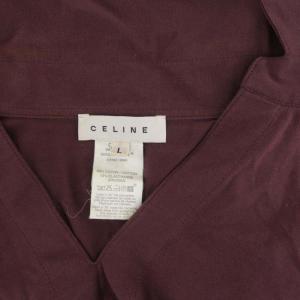CELINE ヴィンテージ マカダムワッペンミニポケットスキッパートップス カットソー 長袖 プルオーバー コットン L 赤紫