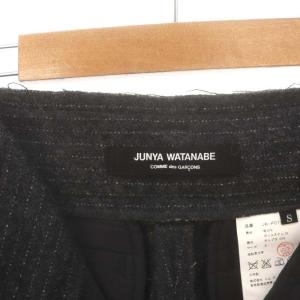 JUNYA WATANABE コムデギャルソン COMMEdesGARCONS AD2003 ウールカットオフデザインワイドストライプパンツ センタープレス