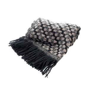 Yohji Yamamoto +NOIR ストール フリンジ 総柄 グレー 黒 ブラック