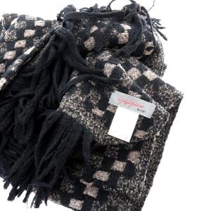 Yohji Yamamoto +NOIR ストール フリンジ 総柄 グレー 黒 ブラック