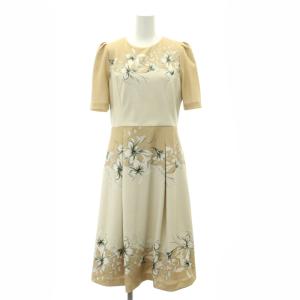 22AW フラワープリントバイカラードレス ひざ丈 半袖 バックファスナー 38 M マルチカラー