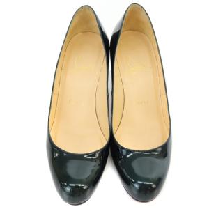 Christian Louboutin エナメル ラウンドトゥ パンプス ピンヒール 35 22cm モスグリーン