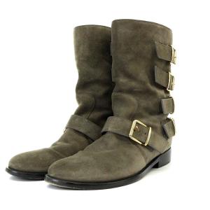 ブーツ ショート フラット ベルトモチーフ スエード 36 23cm カーキ /YO9