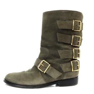 GIUSEPPE ZANOTTI ブーツ ショート フラット ベルトモチーフ スエード 36 23cm カーキ /YO9