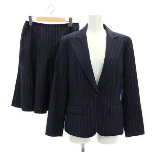 スーツ セットアップ上下 ストライプ テーラードジャケット 総裏地 1B ロングスカート フレア 8 6 紺 ネイビー