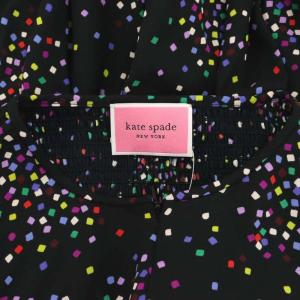 kate spade new york Confetti Cheer Smocked Dress ワンピース 膝丈 長袖 シャーリング 総柄 2 黒 マルチカラー