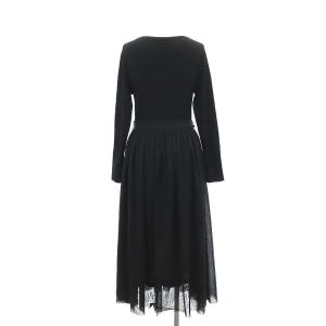 Diagram GRACE CONTINENTAL 24SS ドッキングワンピース リブニット ロング 長袖 チュールスカート リボンベルト付き 36 黒 ブラック