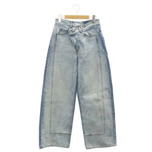 24SS ラップデニムパンツ ジーンズ ワイド ボタンフライ 36 青 ブルー ライトブルー /ES OS
