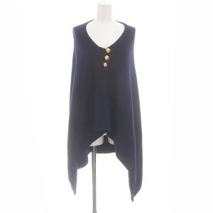 カシミヤ ニット ポンチョ 金ボタン 紺 ネイビー