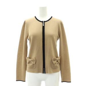 21AW 配色トリミングジップカーディガン ニット 長袖 38 モカ