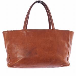 IL BISONTE トートバッグ ハンドバッグ ロゴ型押し 内側ストライプ レザー 茶 ブラウン