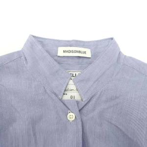 MADISONBLUE MADAME STANDING COLLAR SHIRT シャツ ストライプ 長袖 S 青 ブルー